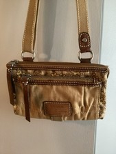 Fossil Long Live Vintage Crossbody Organizer Canvas Leather Trim 9.5x6  