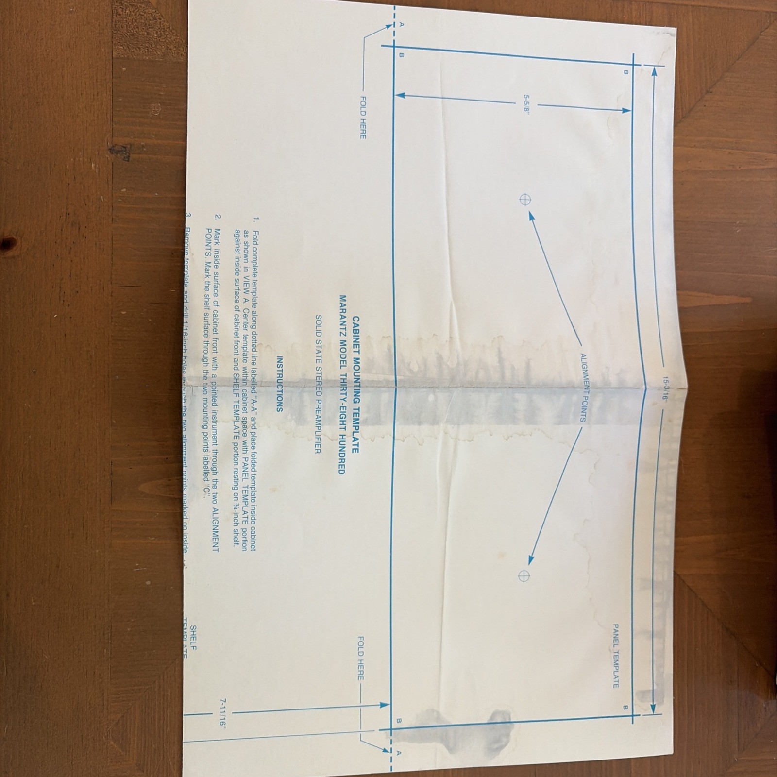 Marantz Model 3800 Pre Amp Mounting Template 