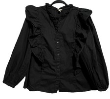 Women?s Black Blouse Ruffle-Collar Cotton Frill Top XL Long Sleeve A New Day Top