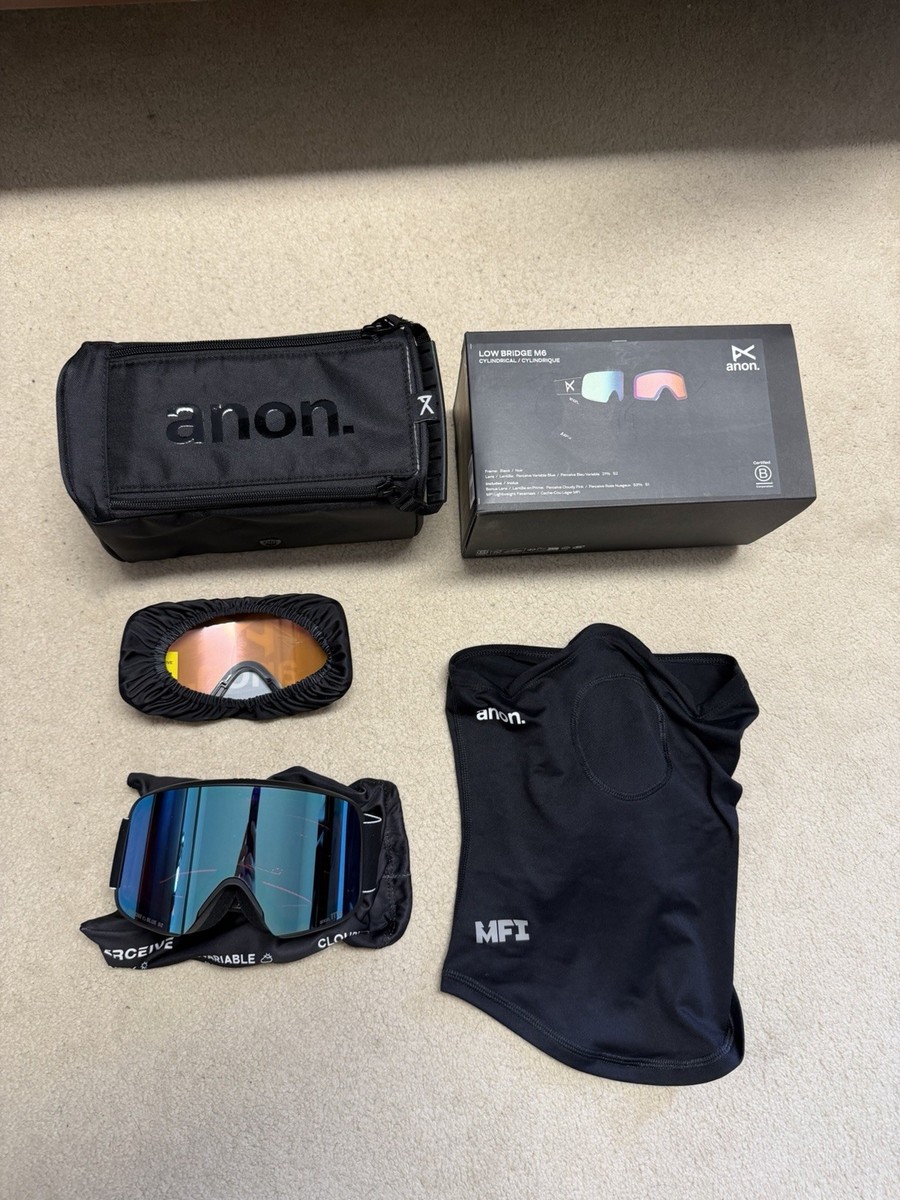 anon M6 Low Bridge Fit Ski Snowboard Goggles Black Mirrored Blue