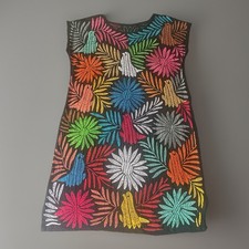 Hand Embroidered Jalapa Mexican S/M Huipil Tunic Dress Oaxaca Colorful Birds