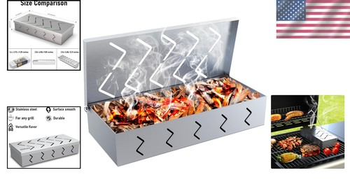 Food Safe Grill Smoker Box with Hinged Lid - 9x4 Inches, Perfect for All Grills - 第 2/9 張圖片