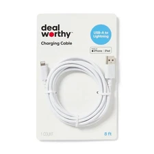 8' MFI CERTIFIED Lightning to USB-a Charging Cable - Dealworthy White