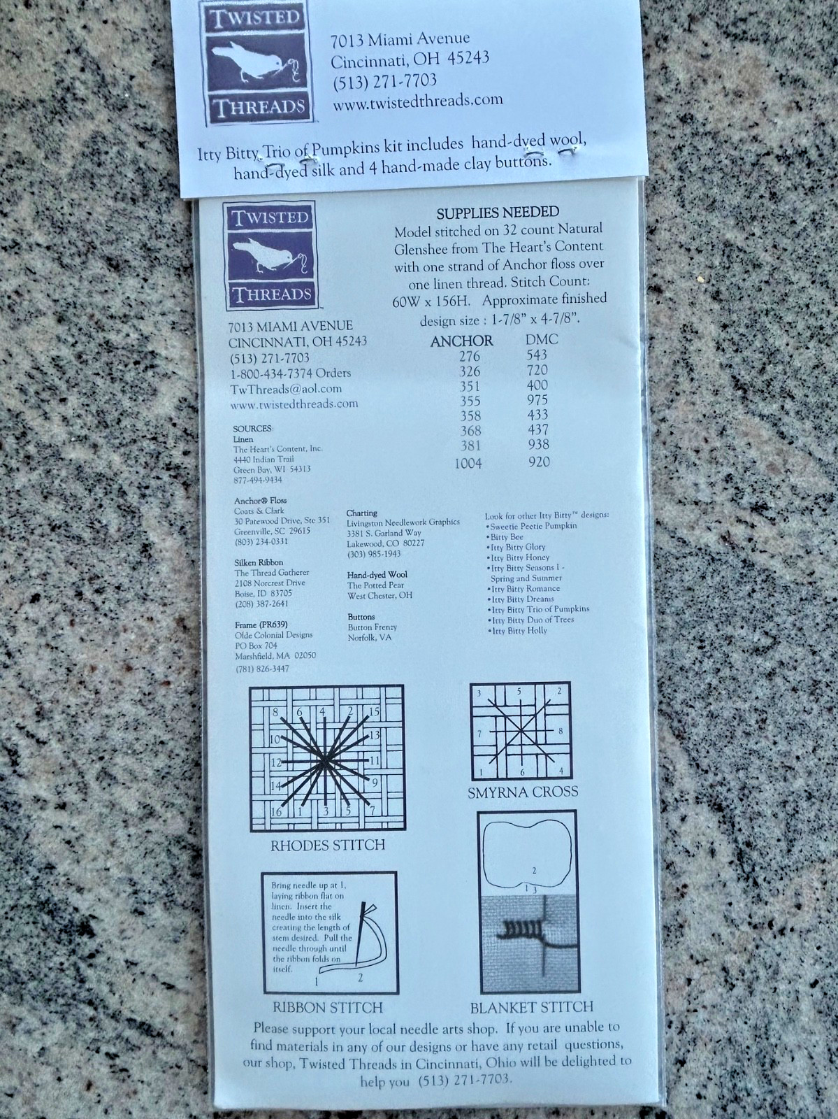 Twisted Threads Cross Stitch Embroidery Needle Point Kit " Pumpkin Trio "