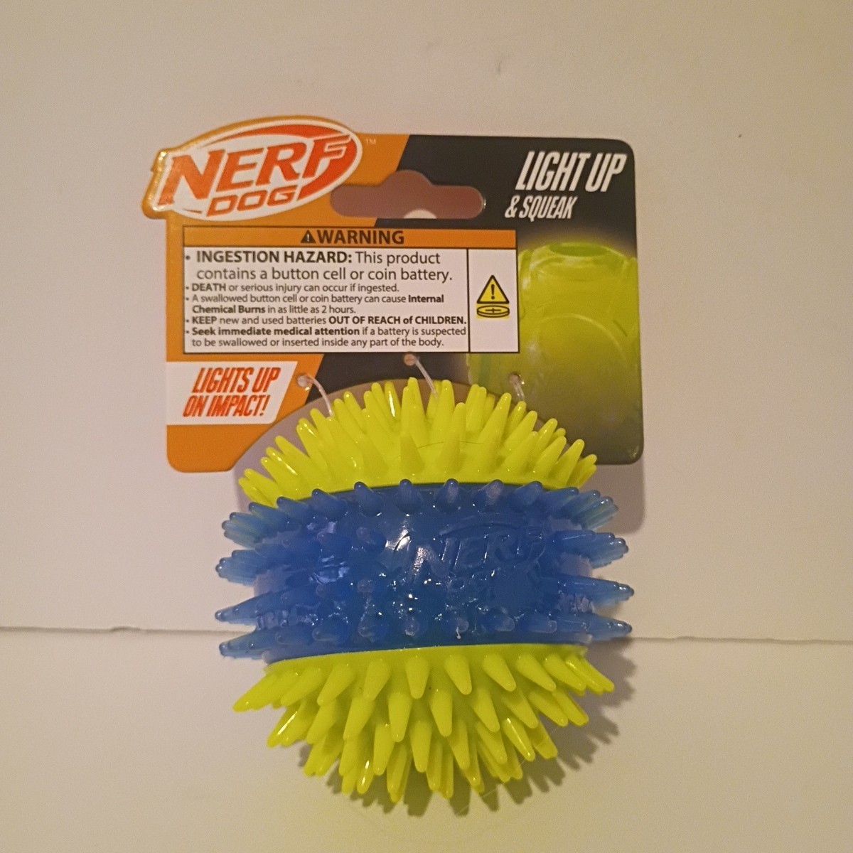 Nerf Dog LED Light Up Dental Spikes Squeak Ball Dog Toy, 2.7