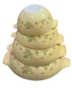 VTG Pyrex Shenandoah  Cinderella yellow, green floral mixing bowl set of 4 READ