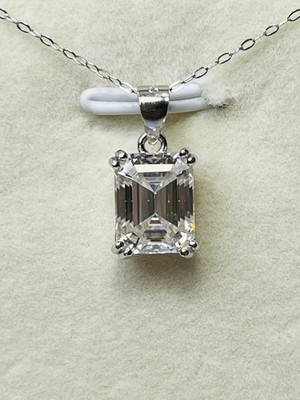 Echt 925 Sterling Silber 3 Karat Smaragdschliff Moissanit Anhänger Halskette