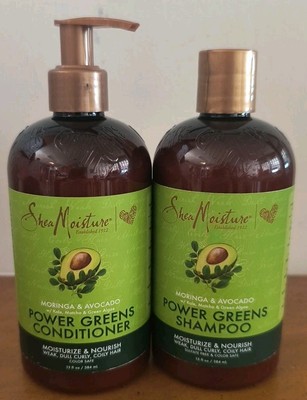 Shea Moisture Power Greens Shampoo & Conditioner Lot Moringa Avocado Curly Hair