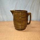 8" McCoy Pottery Ceramic brown barrel pitcher wood grain pattern 1920-1950 VTG