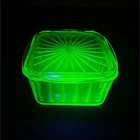 Vintage Green Uranium Vaseline Glass Depression Era Refrigerator Dish Sunburst L