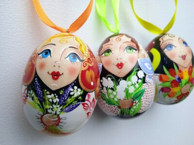 Easter eggs set of 3 wooden painted eggs in gift box easter decorations