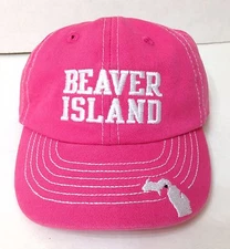 Toddler Girls Adjustable BEAVER ISLAND MICHIGAN HAT Pink White State Outline Map