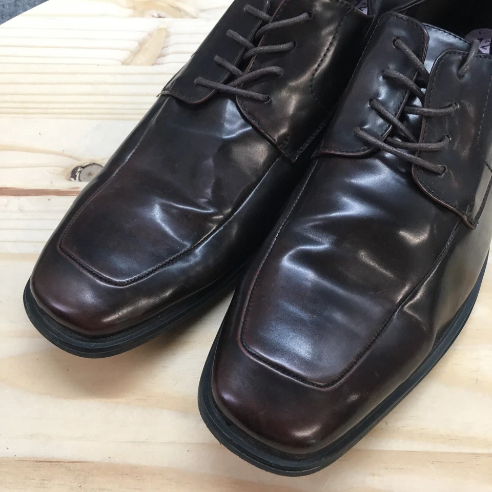 Kenneth Cole Reaction Zapatos Para Hombres 12 Slater Oxord Marrón Imitación Cuero Puntera Cuadrada Foto 4 de 4