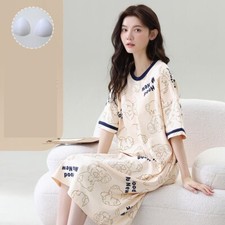 Women Sleepwear Short Sleeve Modal Cotton Nightgown Top Sleep Dress Nightshirt