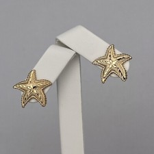 14k Yellow Gold Ladies Diamond Cut Starfish Stud Earrings .75"