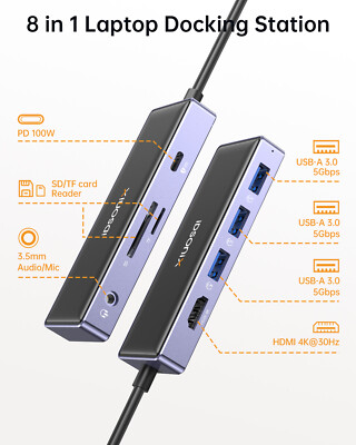 IDSONIX USB C Hub 8 In 1 Type C 3.0 To 4K HDMI Adapter AUX SD/TF Card Reader
