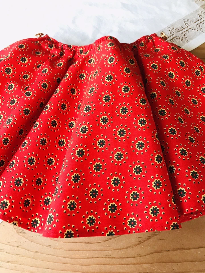 Vintage Handmade Circle Skirt Girls German Style Red Flowers Lined 5/6/7 Yrs - Photo 3/4