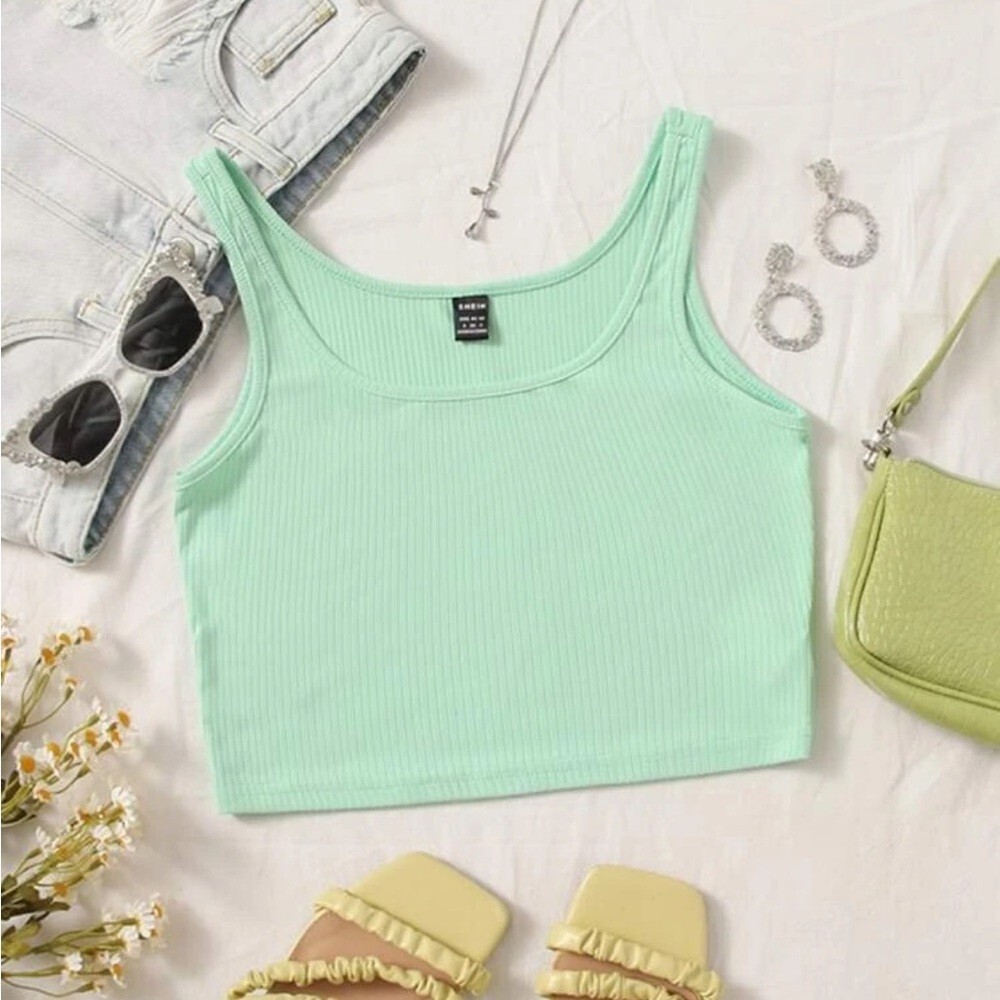 Mint Green Ribbed Cropped Tank Top by SHEIN NWOT Women’s Size S