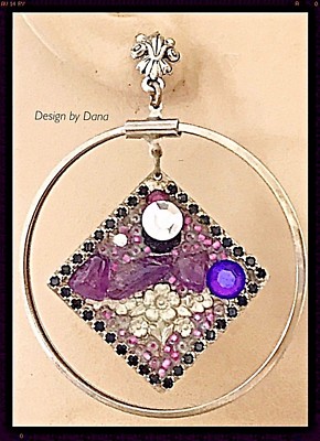 Amethyst Stone Jet & Silver Semi Precious-Hand Made-Hoop Earrings-Design By Dana