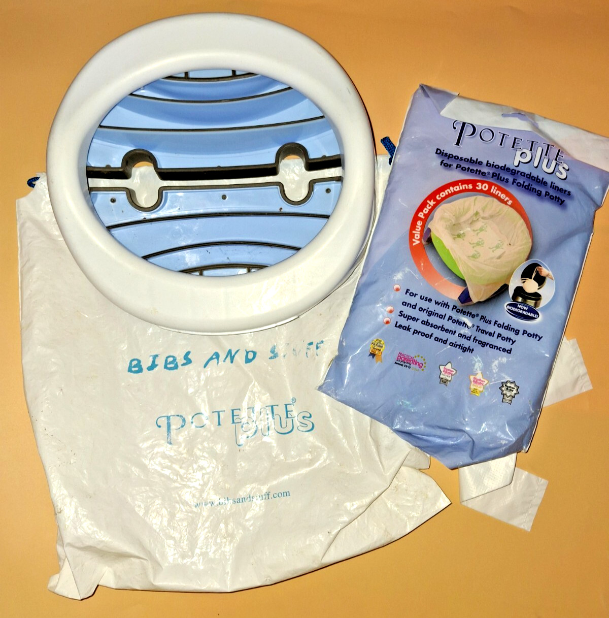 Potette Plus 2 in 1 tragbares Töpfchen in blau & marine mit Einlagen & Reisetasche
