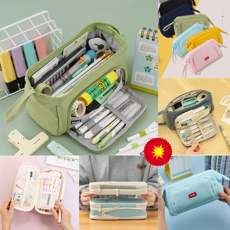 Double Layer Large Capacity Pencil Case Pen Pouch Stationery Bag Organizer