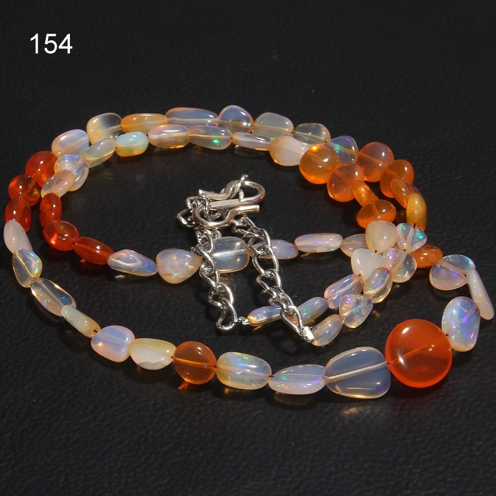 Collier lisse orange éthiopien welo feu opale lisse pierre précieuse opale, 6 x 10 mm