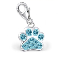 Kristall PföTchen Pfote Charm AnhäNger 925 Silber Tierpfote Blau