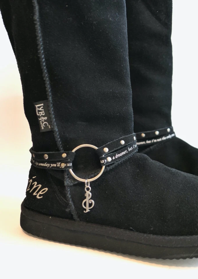 Vtg Women 90s Lyric Culture John Lennon Imagine Music Faux Suede Boot Size 6 - Image 3 of 4