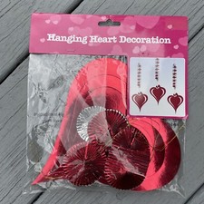 3 RED HEARTS HANGING DECORATION VALENTINES DAY LOVE PARTY DECORE SWIRLS FOIL