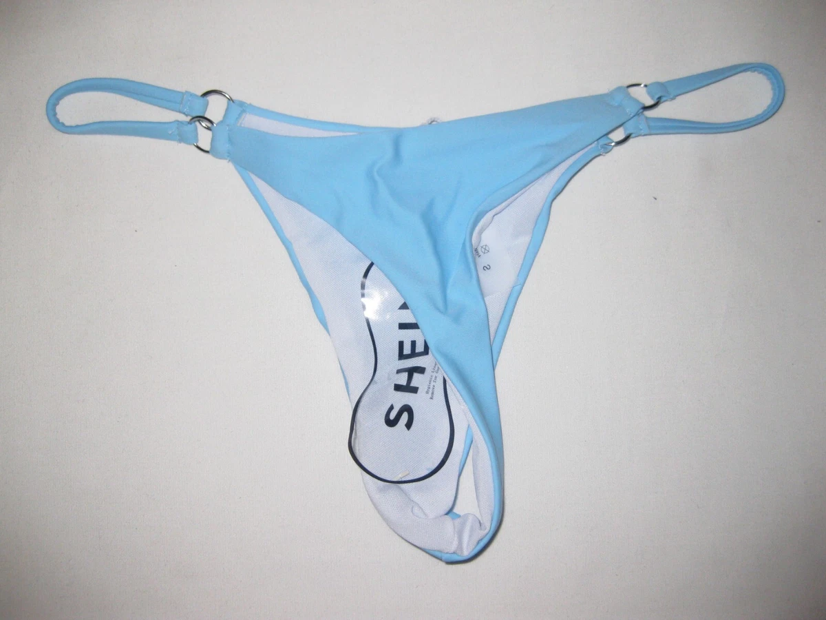 Shein ring link thong bikini swimsuit bottom S pastel blue nip 80s kawaii