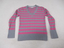 Old Navy Sweater Girls Large Striped Pink/Gray Long Sleeve Cotton Blend Knit