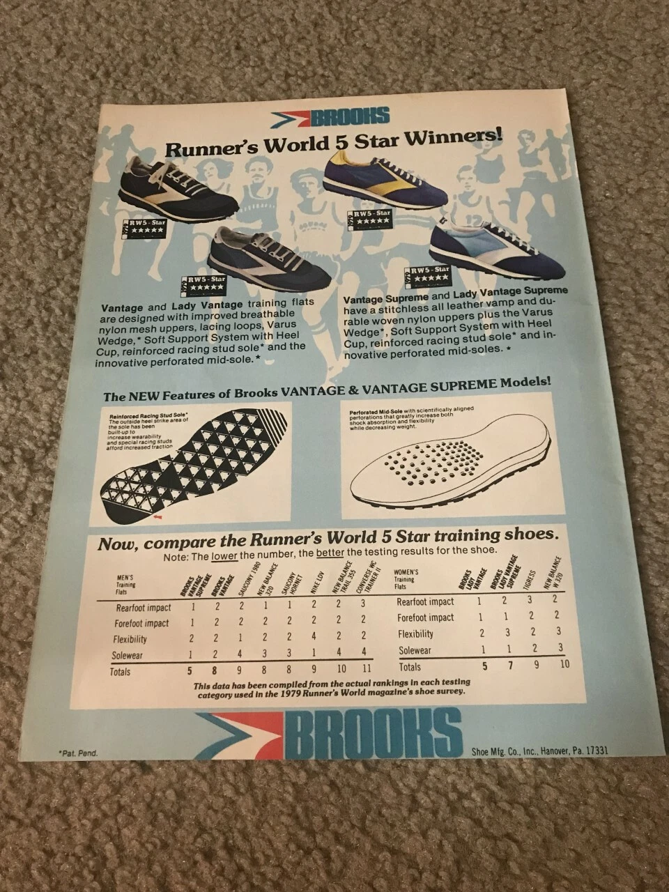 Vintage 1978 BROOKS VANTAGE SUPREME Homme Femme Chaussures de Course Affiche Print Publicité Années 70