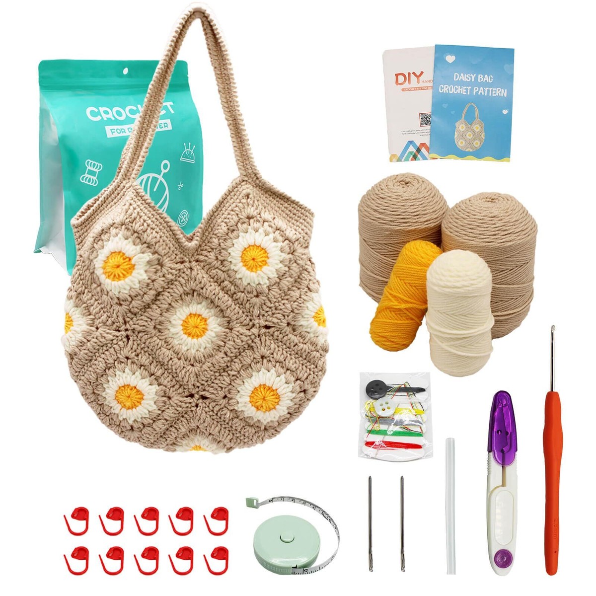 Crochet Kit for Beginners Daisy Tote Bag DIY Knitting Kits