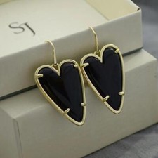 NEW Kendra Scott Earring Black Quartz Ansley Heart Drop Earrings Gold