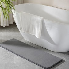Grey Memory Foam Bath Runner Mat Long Narrow Bathroom Rug 16x47 Inch Soft