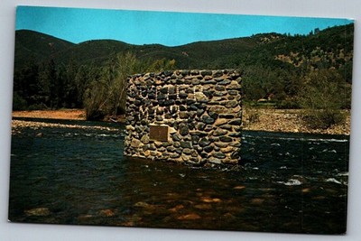 Postcard 1980s Coloma CA Sutter's Saw Mill Monument in River