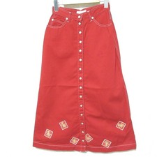 PINK HOUSE Pink House Stamp Long Skirt P108JFS03B Red Women USED