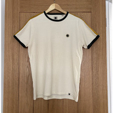 Pretty Green Men's Cream Cotton Jersey Short Sleeve T-Shirt Logo Crew Neck M