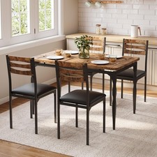 5 Piece Dining Table Set Industrial Style Dining Table and Chairs Set for 4 Grey