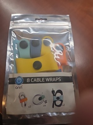 Onn Silicone Cable Wraps Includes 8 Wraps 3 Sizes. Brand New