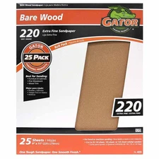 9 X 11 Bare Wood Sanding Sheets, 220 Grit, 25 Pack