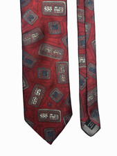 Vintage Christian Dior Red Silver Multi Abstract Tie Made in USA
