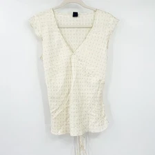 GAP Womens Size L Y2K Cream Ditsy Print 100% Silk Sleeveless V Neck Babydoll Top