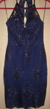 LIPSY Stunning MIDNIGHT BLUE Knee Length Embroidered Sequin COCKTAIL DRESS 8