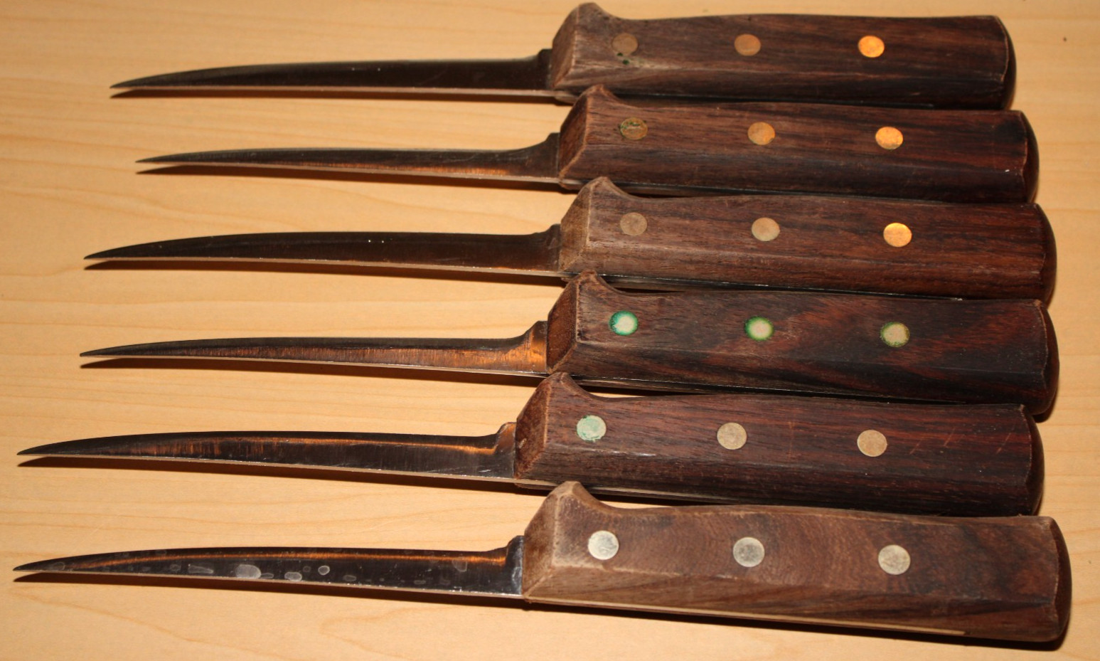 Vintage R.H. Forschner Co. Set of 6 Knives with Wooden Handles