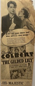 20 X 8 (huge) Inch Claudette Colbert Movie Newspaper Ad ‘THE GILDED LILY’