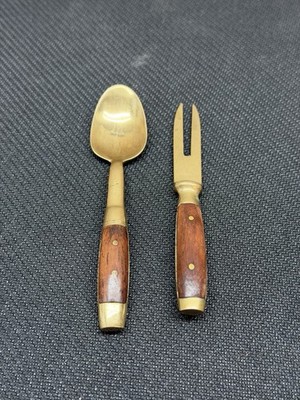 Vintage Thai Bronze and Rosewood Hors D oeuvres Serving Set