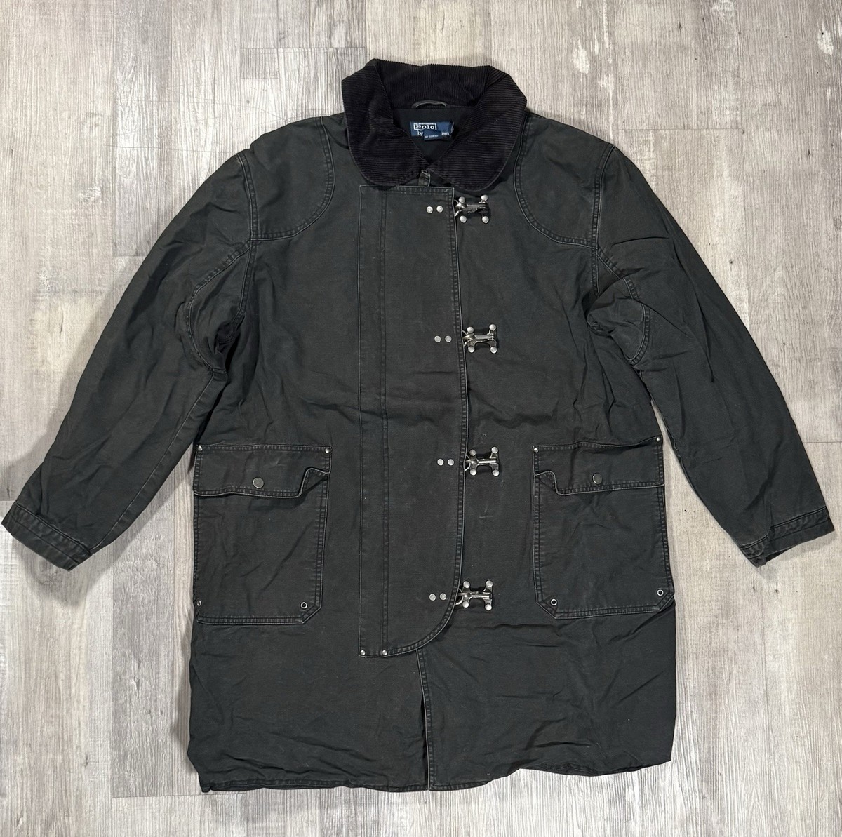 Vintage Polo Ralph Lauren Fireman Jacket Mens XL Black Canvas