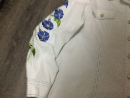 Bob Mackie Wearable Art Faded Denim Embroidered Button Front Jacket Boho L - Picture 4 of 7