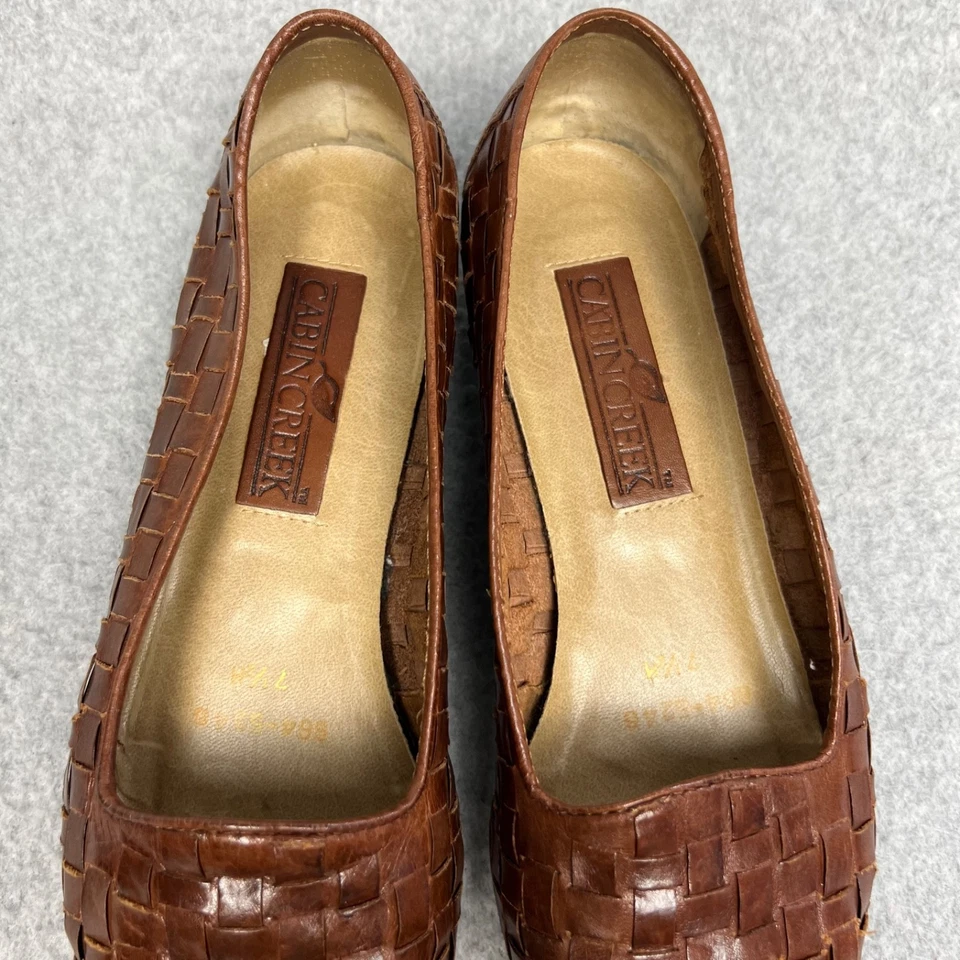 Cabin Creek Slip on Tejido Trenzado Cuero Pisos Mujer 7.5 Marrón Informal Boho Foto 4 de 4